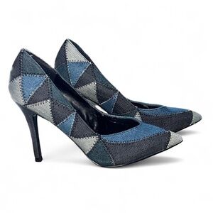 Diesel Geometric Patchwork Denim Heels, Sz 37/7 US Like New!